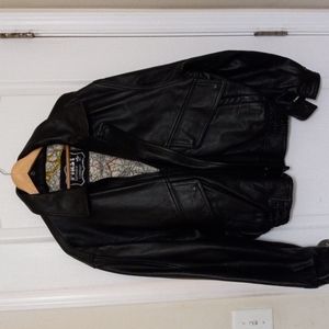 FIRST J&M Geniune Leather Men's Motorcycle Jacket Dark Brown Zip/Snap Pockets XL